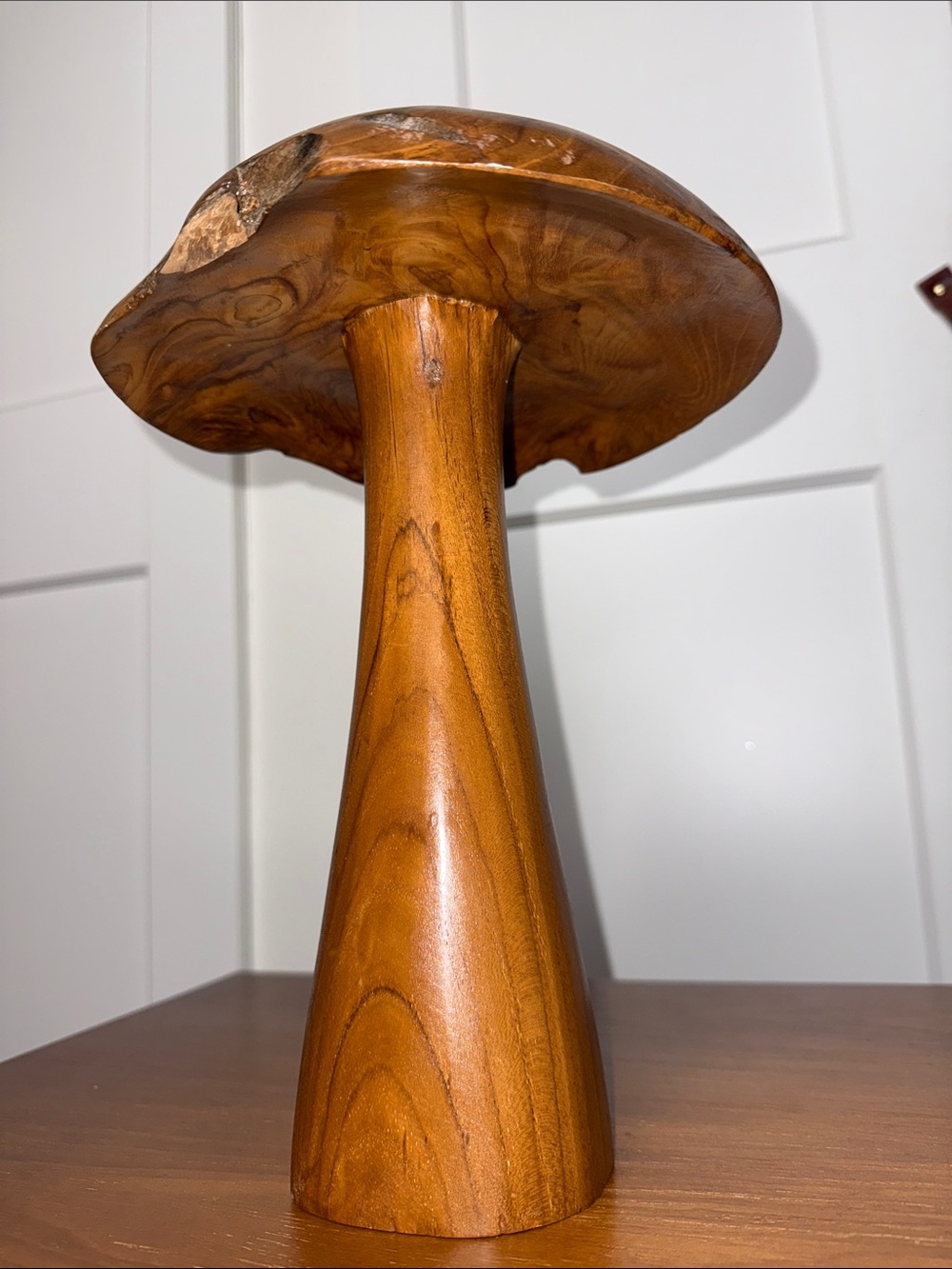 Brown Teakwood Handmade Live Edge Mushroom Sculpture with Natural Smooth Finish - Picture 2 of 11